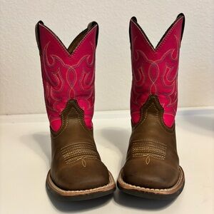 Ariat Western Boots Girls Size 11.5 Brown Leather Pink Wiggle Room Cowboy Riding